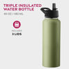 Picture of FineDine Insulated Water Bottles with Straw - 40 Oz Stainless Steel Metal Water Bottle W/ 3 Lids - Reusable for Travel, Camping, Bike, Sports - Army Green