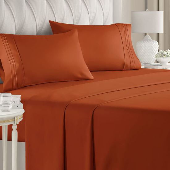 Picture of Queen Size Sheet Set - Breathable & Cooling - Hotel Luxury Bed Sheets - Extra Soft - Deep Pockets - Easy Fit - 4 Piece Set - Wrinkle Free - Comfy - Terracotta -