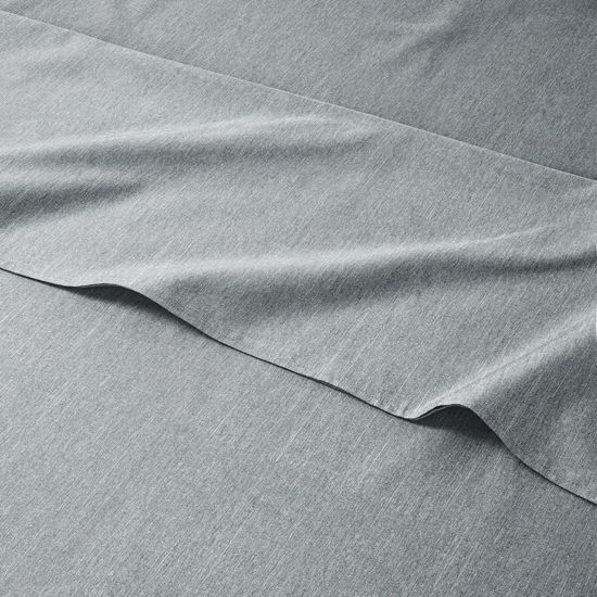 Picture of Twin Size Sheet Set - Breathable & Cooling Sheets - Softer Than Jersey Cotton - Same Look as Jersey Knit Sheets & T-Shirt Sheets - Deep Pockets - 3 Piece Set - Wrinkle Free - Heathered Blue - 4PC