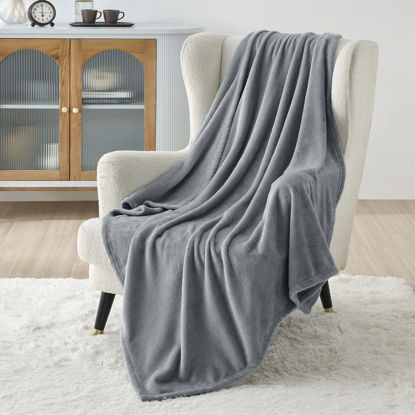 Picture of Bedsure Grey Fleece Blanket 50x70 Blanket - 300GSM Soft Lightweight Plush Cozy Blankets for Bed, Sofa, Couch, Travel, Camping