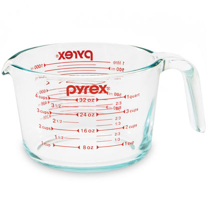 Picture of Pyrex 4-Cup Glass Measuring Cup For Baking and Cooking, Dishwasher, Freezer, Microwave, and Preheated Oven Safe, Essential Kitchen Tools