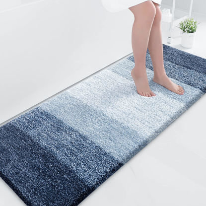 Picture of OLANLY Luxury Bathroom Rug Mat, Extra Soft and Absorbent Microfiber Bath Rug, Non-Slip Plush Shaggy Bath Carpet Runner, Machine Wash Dry, Bath Mats for Bathroom Floor, Tub and Shower, 59x24, Navy Blue