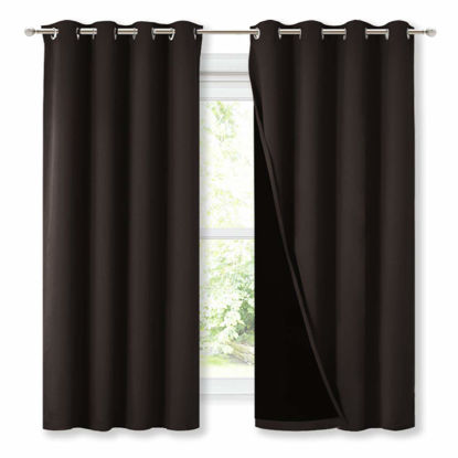 Picture of NICETOWN Complete 100% Blackout Curtains, Thermal Insulated & Energy Efficiency Window Draperies with Black Liner, Noise Reducing Short Curtains for Kids Room (Brown, 52-inch W by 63-inch L, 2 Panels)