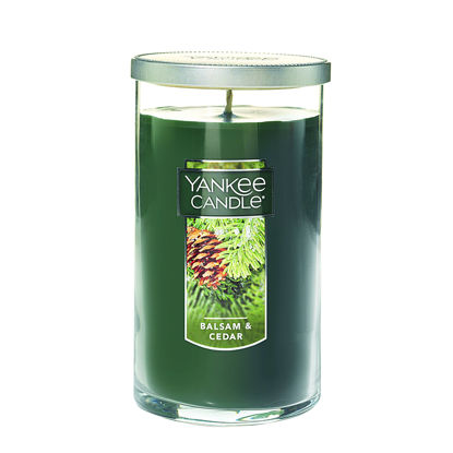 Picture of Yankee Candle Balsam & Cedar Scented, Classic 12oz Medium Perfect Pillar Single Wick Candle, Over 80 Hours of Burn Time