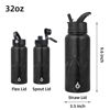 Picture of BJPKPK Insulated Water Bottles with Straw Lid, 32oz Metal Large Water Bottle with 3 Lids, Reusable Leak Proof BPA Free Thermos, Stainless Steel Canteen Water Bottle for Sports, Gym & Travel-Midnight