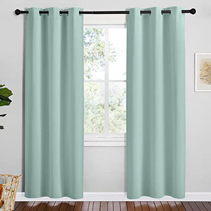Picture of NICETOWN Aqua Blue Room Darkening Curtains for Kitchen, Set of 2, 42 inches Wide by 78 inches Long, Window Treatment Thermal Insulated Solid Grommet Room Darkening Curtains/Drapes for Bedroom