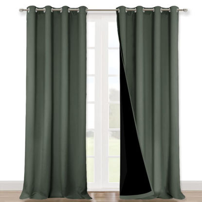 Picture of NICETOWN Dark Mallard 100% Blackout Curtains for Windows, Super Heavy-Duty Black Lined Total Darkness Drapes for Bedroom, Privacy Assured Window Treatment for Patio (2 PCs, 52 inches W x 108 inches L)