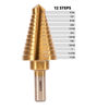 Picture of NEIKO 10189A Titanium Step Drill Bit, High-Speed Alloy Steel Bit, Hole Expander for Wood and Metal, 12 Step Sizes from 7/16 Inches to 1 1/8 Inches