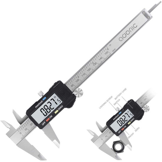 Picture of Adoric Digital Caliper, Electronic Digital Caliper Stainless Steel Body with Large LCD Screen | 0-6 Inches | Inch/Millimeter Conversion