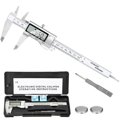 Picture of Simhevn Digital Caliper Measuring Tool,Stainlee Steel Vernier Caliper with Large LCD Screen, Easy Switch from Inch Metric Fraction, 0-6inch/150mm Caliper Measuring Tool for DIY/Household