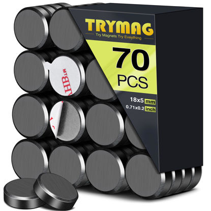 Picture of TRYMAG Small Ceramic Magnets for Crafts with Adhesive Backing, 70Pcs Round Disc Magnets Flat Circle Ceramic Magnets, Ferrite Industrial Craft Magnets for Button, Hobbies, School, DIY-0.78"D X 0.19"H