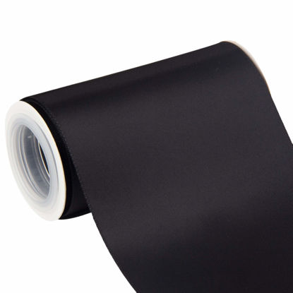 Picture of VATIN 4" Wide Double Faced Polyester Black Satin Ribbon-Continuous 5 Yard/Spool, Perfect for Chair Sash, Making Bow, Sewing and Wedding Bouquet