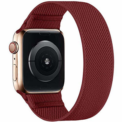 Picture of ENJINER Stretchy Nylon Solo Loop Bands Compatible with Apple Watch 38mm 40mm 42mm 44mm iWatch Series 6 SE 5 4 3 2 1 Strap, Sport Elastic Braided No Buckles Clasps Women Men, 42/44mm M WineRed