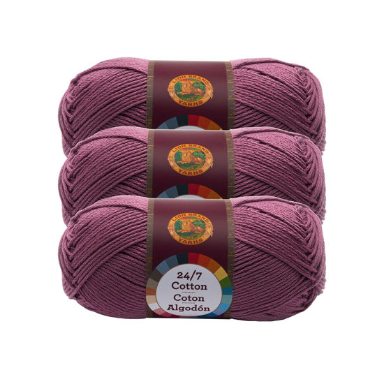 Picture of Lion Brand 24/7 Cotton Yarn, Yarn for Knitting, Crocheting, and Crafts, Lilac, 3 Pack