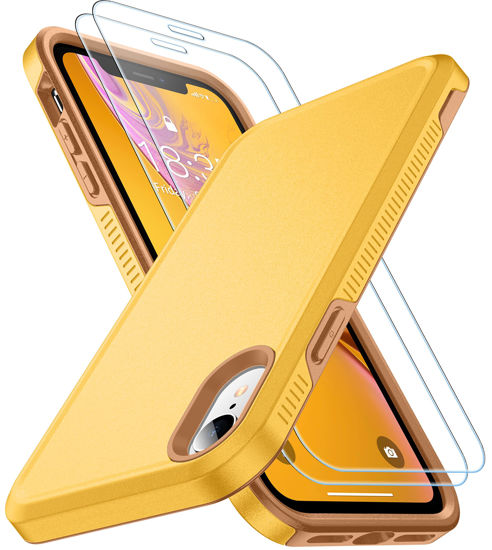 Picture of SPIDERCASE for iPhone XR Case, [10 FT Military Grade Drop Protection] [Non-Slip] [2 pcs Tempered Glass Screen Protector] Shockproof Airbag Cushion Protective Case for iPhone XR 6.1” (Light Yellow)