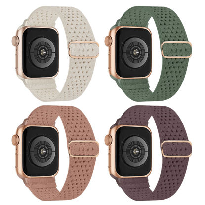 Picture of Stretchy Nylon Solo Loop Bands Compatible with Apple Watch 38mm 40mm 41mm 42mm 44mm 45mm 49mm, Adjustable Braided Sport Elastic Wristbands Women Men Straps for iWatch Series 8/7/6/5/4/3/2/1/SE/Ultra, 4 Packs