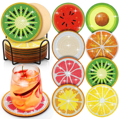 Picture of BABORUI 8Pcs Fruit Diamond Painting Coasters, Diamond Art Kits for Adults Kids, Summer Diamond Dot Art Coasters with Holder for Home Decor Supplies