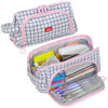 Picture of EOOUT Big Capacity Pencil Case Pencil Pouch Pen Bag Large Organized Cute Pen Case for School Stationery and Travel Cosmetics Storage (Plaid White)