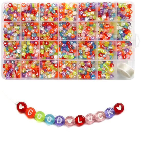 Picture of Looconi 1400pcs Letter Beads 7x4mm Colorful Transparent for Jewelry Making Bracelet Hair Braids Crafts