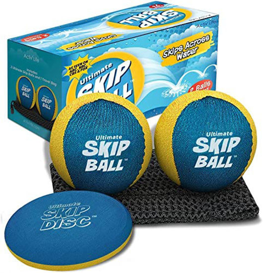 Picture of Activ Life The Ultimate Skip Water Bouncing Catch Recreation_Ball, Create Lasting Memories 2 Inch Kids Ball (8.1 Ounces When Filled), for All Ages 2 Pack, Yellow/Cyan [with Skip Disc]