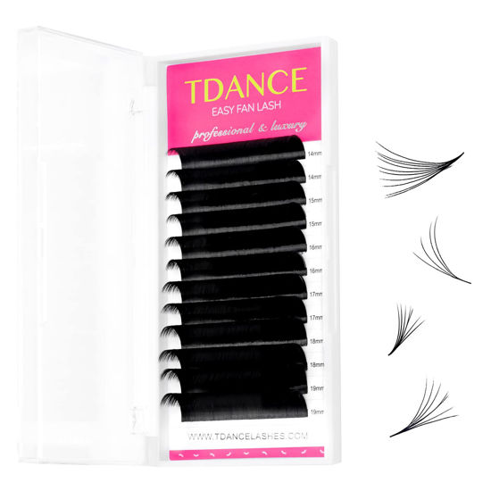 Picture of TDANCE Eyelash Extension Supplies Rapid Blooming Volume Eyelash Extensions Thickness 0.12 CC Curl Mix 14-19mm Easy Fan Volume Lashes Self Fanning Individual Eyelashes Extension (CC-0.12,14-19mm)