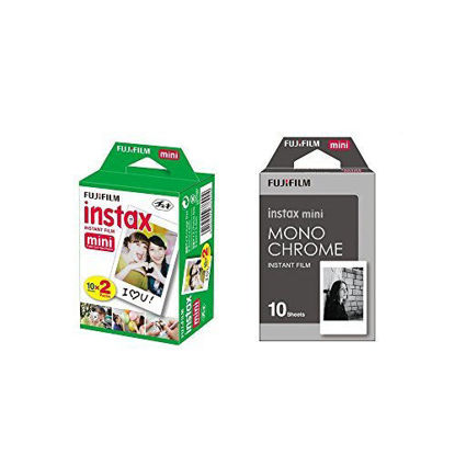 Picture of Fujifilm Instax Mini Instant Film 2-PACK BUNDLE SET , Twin Pack Film ( 20 ) + Film Monochrome ( 10 ) for Mini 90 8 70 7s 50s 25 300 Camera SP-1 Printer