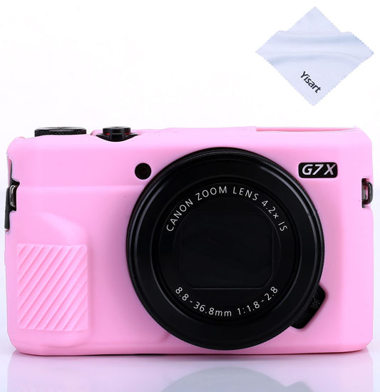 Picture of G7X Camera Silicone Case Ultra-Thin Lightweight Rubber Soft Silicone Case Bag Cover for Canon PowerShot G7X G7X Mark II G7X Mark III + Microfiber Cloth (Pink)