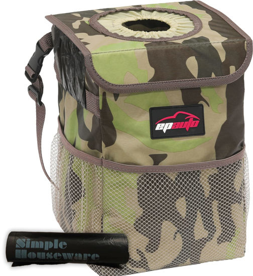 Picture of EPAuto Waterproof Car Trash Can with Lid and Pockets, Camouflage Green