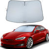 Picture of Magnelex Tesla Windshield Sunshade for Model S | Reflective 240T Material Car Sun Visor with Mirror Cut-Out. Tesla Model S Sunshade | Foldable Sun Shield for Sun Heat and UV Protection