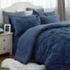 Picture of Bedsure Twin Comforter Set with Sheets - 5 Pieces Twin Bedding Sets, Pinch Pleat Navy Blue Twin Bed in a Bag with Comforter, Sheets, Pillowcase & Sham, Kids Bedding Set