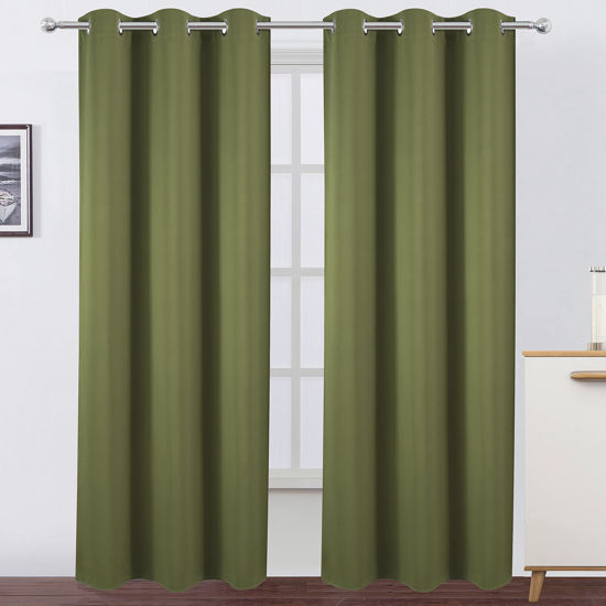 Picture of LEMOMO Blackout Curtains 38 x 84 inch/Olive Green Curtains Set of 2 Panels/Thermal Insulated Room Darkening Bedroom Curtains