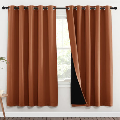 Picture of NICETOWN 100% Blackout Window Curtain Panels, Full Light Blocking Drapes with Black Liner for Nursery, 72-inch Drop Thermal Insulated Draperies (Burnt Orange, 2 Pieces, 70-inch Wide Per Panel)