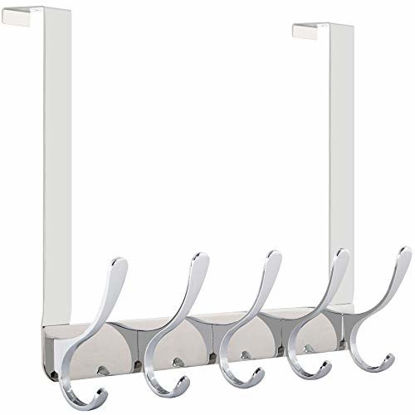 Picture of SKOLOO Over The Door Hook - 5 Hooks, Over Door Hook Hanger for Hanging Clothes/Towels/Coats/Backpack/Hat, Over Door Coat Rack (Silver)