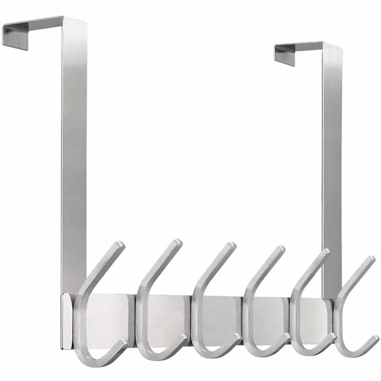 WWW Over the Door Hooks,Retractable Stainless Steel Over the Door Hanger  with 6 Hooks,Hanging Organizer Over the Door Towel Rack for Coat,Hats, Clothes ,Towels 