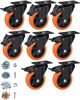 Picture of Casters, 4" Caster Wheels，Casters Set of 8 Heavy Duty - ASRINIEY Orange Polyurethane Castors, Top Plate Swivel Wheels, 8-Pack Industrial Casters with Brake, Locking Casters for Furniture and Workbench