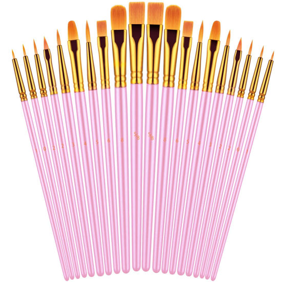 Picture of Paint Brushes Set, 20 Pcs Paint Brushes for Acrylic Painting, Oil Watercolor Acrylic Paint Brush, Artist Paintbrushes for Body Face Rock Canvas, Kids Adult Drawing Arts Crafts Supplies, Pink