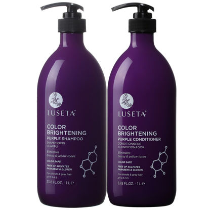 Picture of Luseta Color Brightening Purple Shampoo and Conditioner Set for Blonde and Gray Hair, Infused with Cocos Nucifera Oil to Help Nourish, Moisturize and Condition Hair, 2x33.8oz