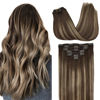 Picture of GOO GOO Clip-in Hair Extensions for Women, Soft & Natural, Handmade Real Human Hair Extensions, Chocolate Brown to Honey Blonde, Long, Straight #T(4/26)/4, 7pcs 120g 20 inches