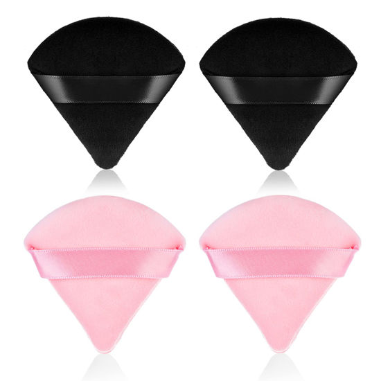 Picture of Sibba 2 Pieces Triangle Powder Puffs Face Cosmetic Powder Puff Washable Reusable Soft Plush Powder Sponge Makeup Foundation Sponge for Face Body Loose Powder Wet Dry Makeup Tool (4Pcs Black&Pink)