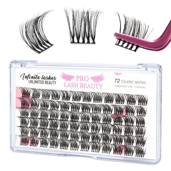 Picture of Cluster Lashes 72 Pcs Lash Clusters DIY Eyelash Extension Individual Cluster Eyelashes Crown Style Self-Application Fluffy Super Thin Band Reusable Soft & Comfortable(Crown-D-10mm)