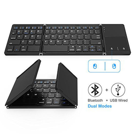 Picture of Foldable Bluetooth Keyboard, Jelly Comb Dual Mode Bluetooth & USB Wired Rechargable Portable Mini BT Wireless Keyboard with Touchpad Mouse for Android, Windows, PC, Tablet-Black