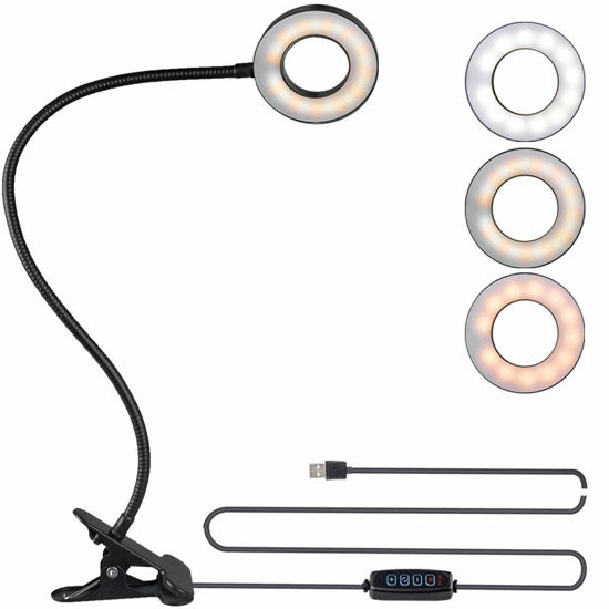 Picture of Bekada LED Desk Light with Clamp for Video Conference Lighting, Clip on LED Ring Light for Computer Webcam, USB Laptop Light for Zoom Meetings, Reading Light with 3 Color 10 Dimming Level