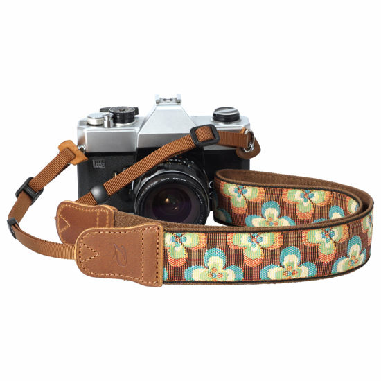 Picture of Camera Strap - 1.5" Cowhide Head Shoulder Neck Strap ,Retro Jacquard Embroidery Multi-pattern camera straps for Cameras and Binoculars,Cute Adjustable Thin Strap for Adults & Kids(Plum Embroidery）