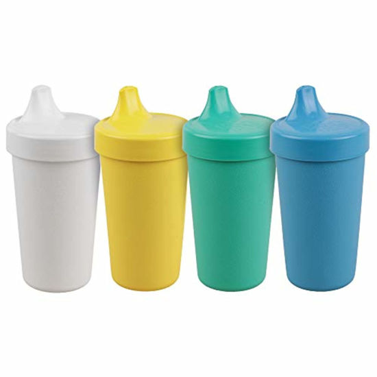 Picture of Re Play 4pk - 10 oz. No Spill Sippy Cups for Baby, Toddler, and Child Feeding in White, Yellow, Aqua and Sky Blue - BPA Free - Made in USA from Eco Friendly Recycled Milk Jugs - Surf