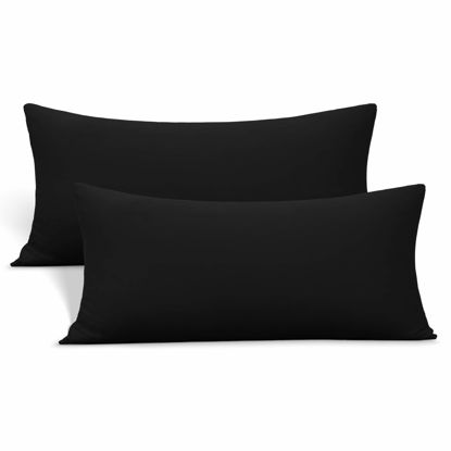 Picture of Stretch Toddler Pillowcases - Jersey Knit Travel Pillow Cases to Fit Pillows Sized 12x16, 13x18 or 14x20, Ultra Soft Envelope Closure Small Pillowcases Set of 2, Black