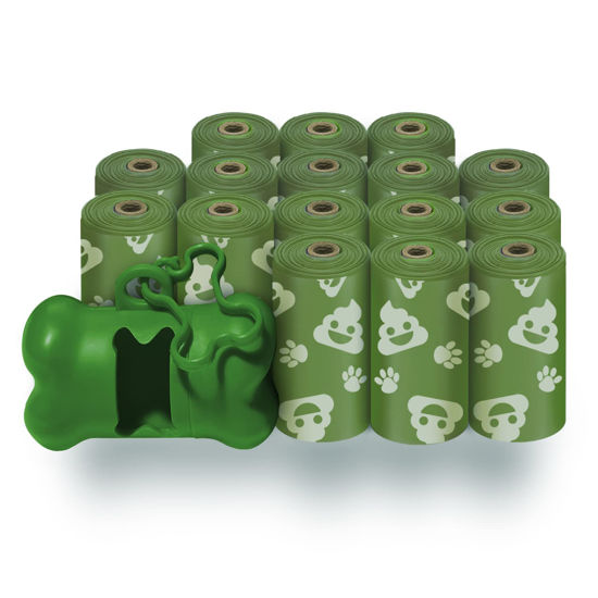 Picture of Best Pet Supplies Dog Poop Bags for Waste Refuse Cleanup, Doggy Roll Replacements for Outdoor Puppy Walking and Travel, Leak Proof and Tear Resistant, Thick Plastic - Green with Poop Emoji, 240 Bags