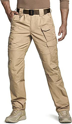 Picture of CQR DRST Men's Tactical Pants, Water Repellent Ripstop Cargo Pants, Lightweight EDC Hiking Work Pants, Outdoor Apparel, Duratex Mag Pocket Tan Khaki, 36W x 34L
