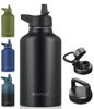 Picture of CIVAGO 64 oz Insulated Water Bottle With Straw, Half Gallon Stainless Steel Sports Water Flask Jug with 3 Lids (Straw, Spout and Handle Lid), Large Metal Thermo Cup Mug, Midnight Black