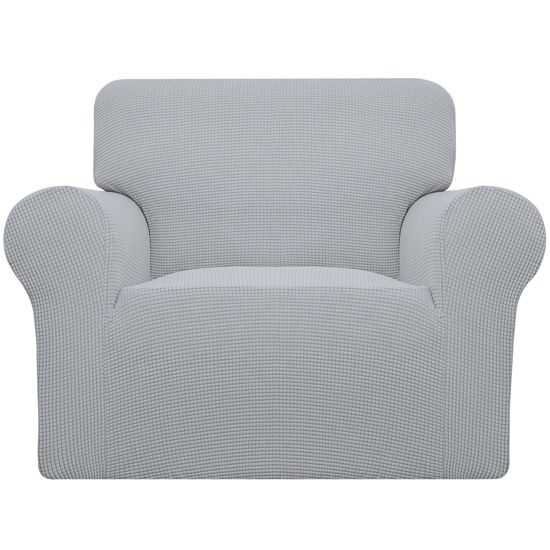 Picture of Easy-Going Stretch Oversized Chair Sofa Slipcover 1-Piece Couch Sofa Cover Furniture Protector Soft with Elastic Bottom for Kids Spandex Jacquard Fabric Small Checks Silver Gray