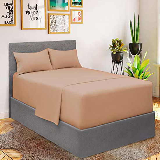 Picture of Mellanni Extra Deep Pocket Split King Sheet Set for Adjustable Bed - Iconic Collection Bedding Sheets & Pillowcases - Soft, Cooling Bed Sheets - Extra Deep Pocket up to 21" - 5 PC (Split King, Tan)